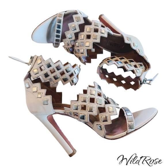 ALAÏA White calfskin LASER CUT stud SANDAL SZ 35.5 - Picture 8 of 17